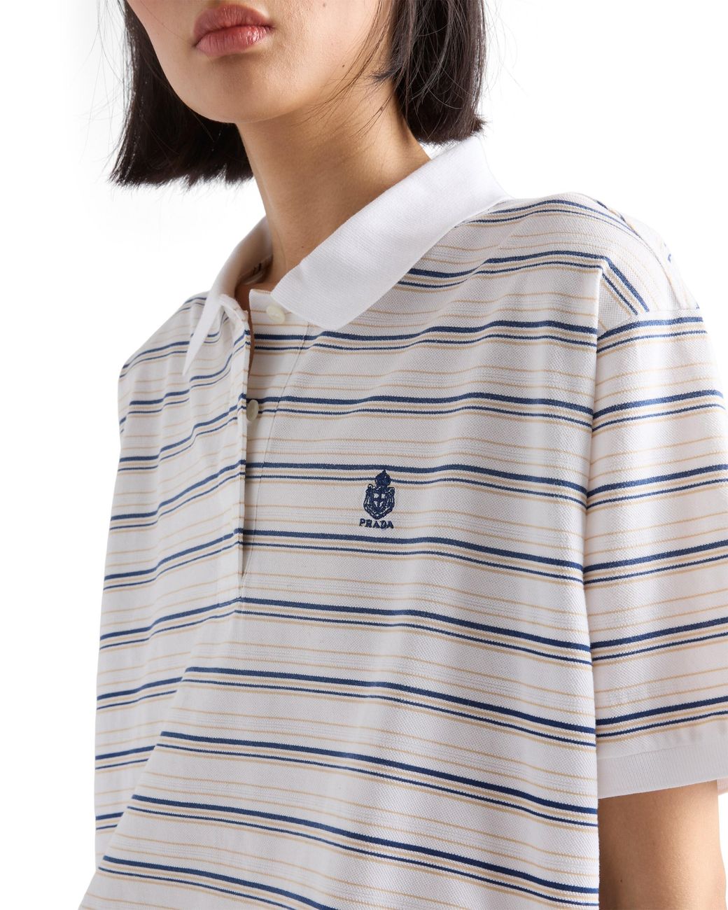 Prada White Striped Piqué Polo Shirt