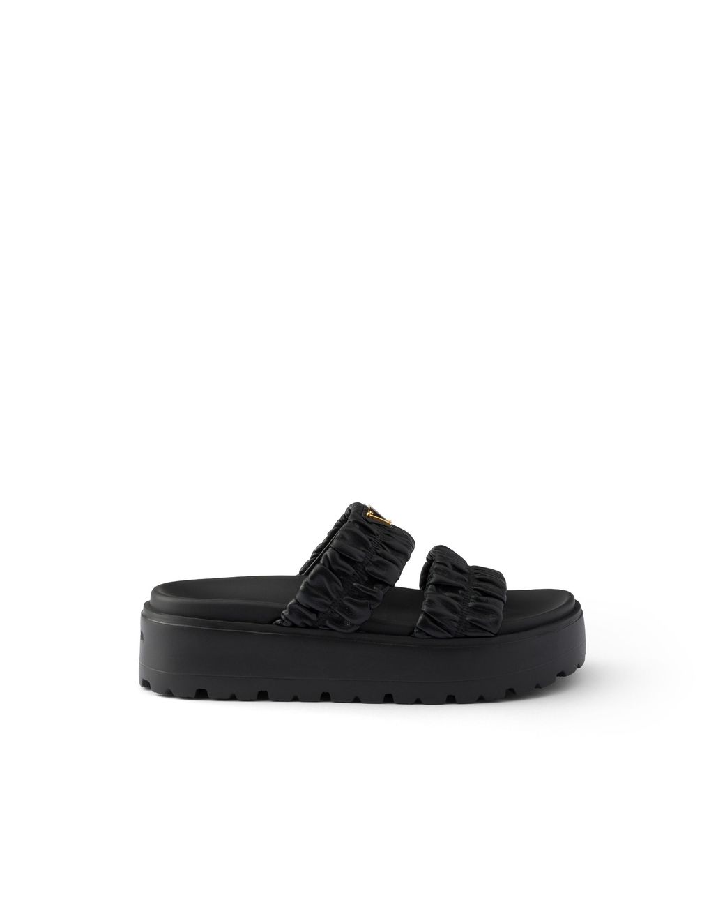 Prada Black Matelassé Nappa Leather Flatform Slides