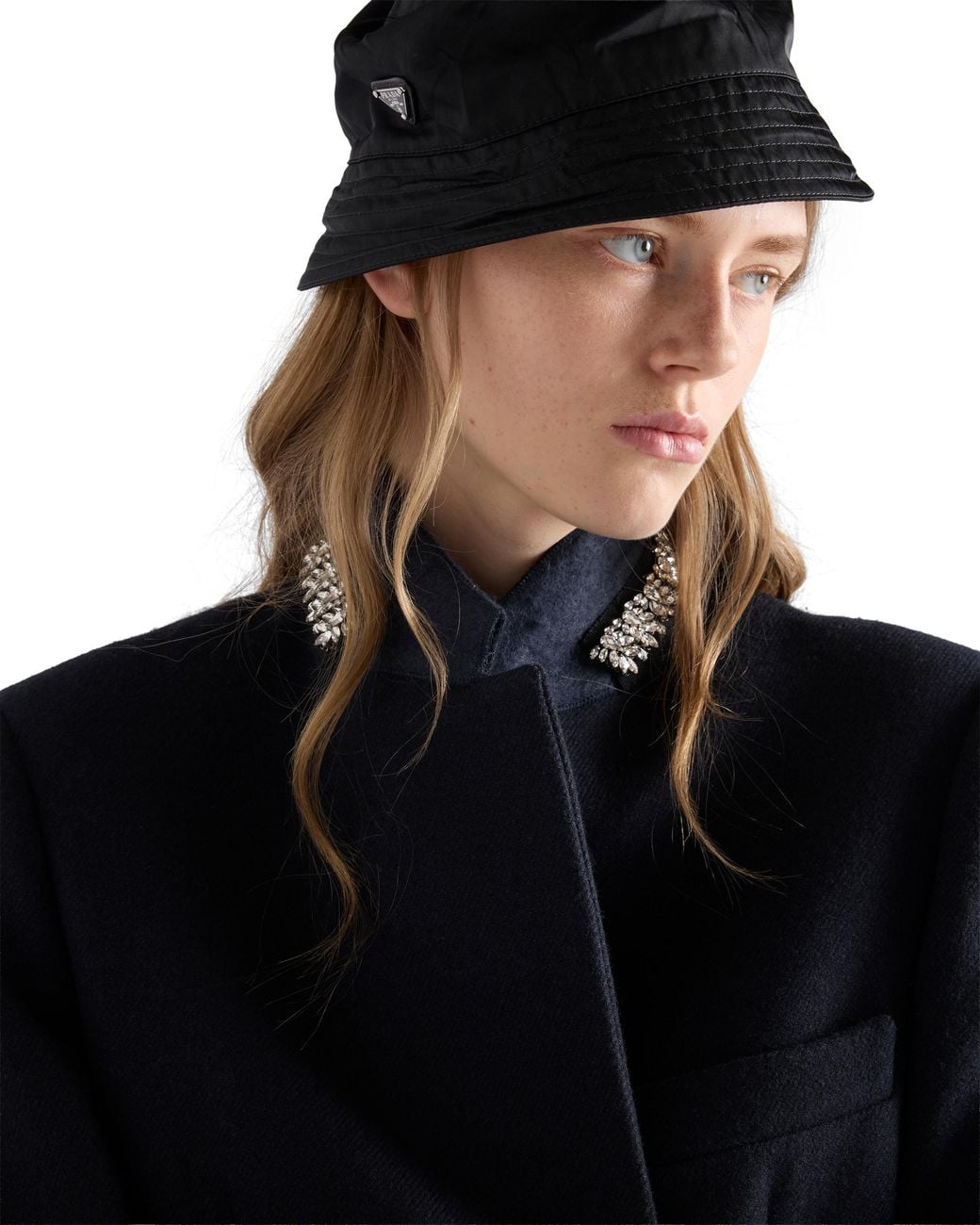 Prada Blue Single-Breasted Embroidered Double Wool Coat