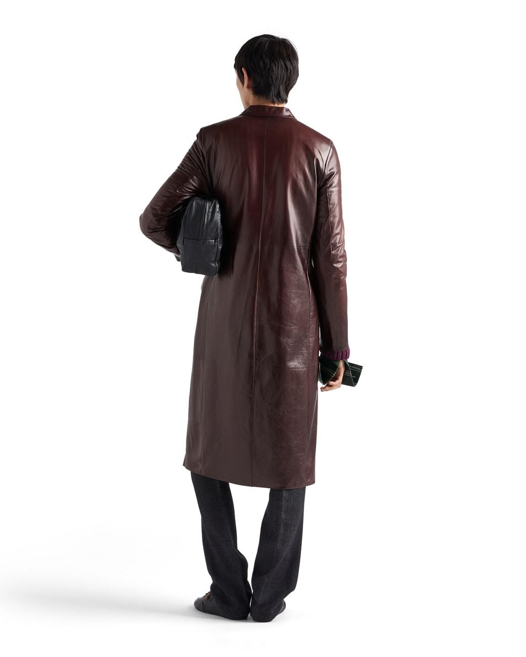 Prada Brown Double-Breasted Nappa Leather Coat for men