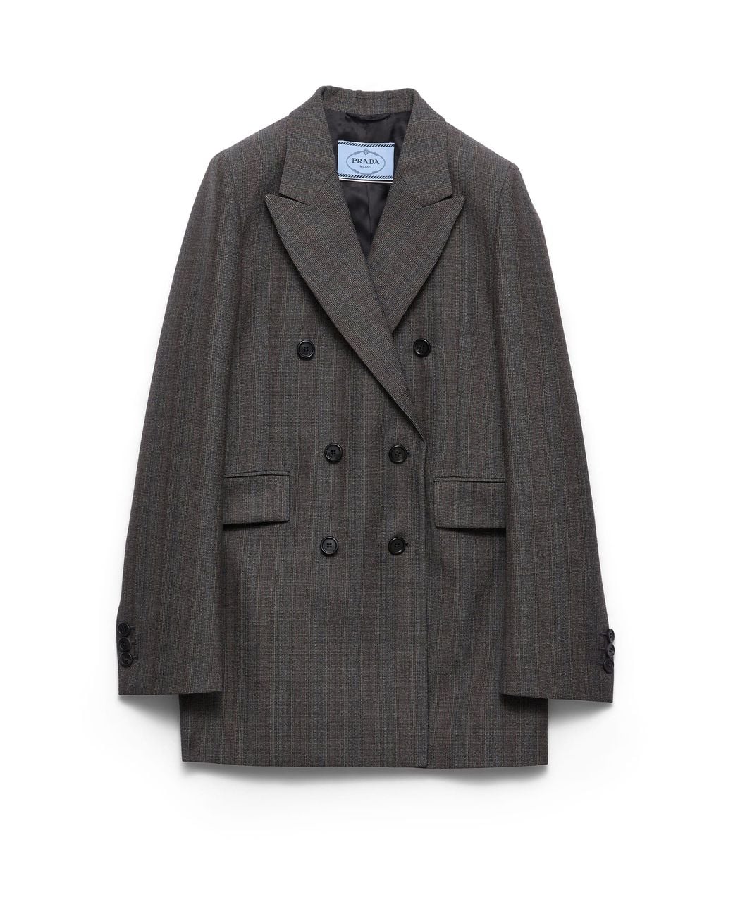Prada Gray Double-Breasted Pinstriped Mouliné Wool Jacket