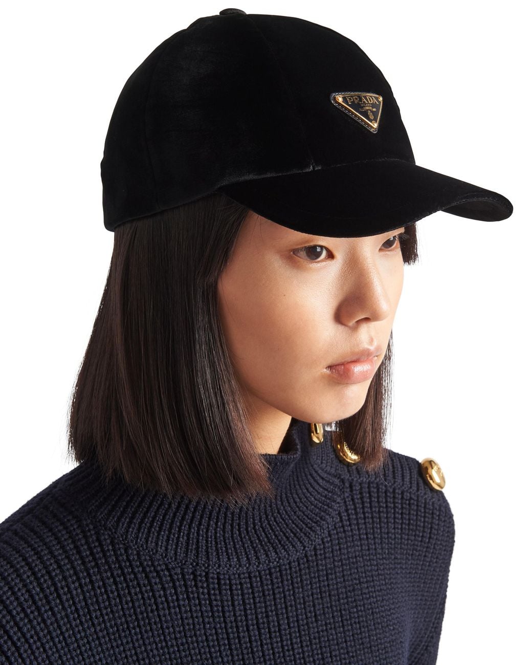 Prada Black Baseballkappe Aus Samt, Damen, Größe