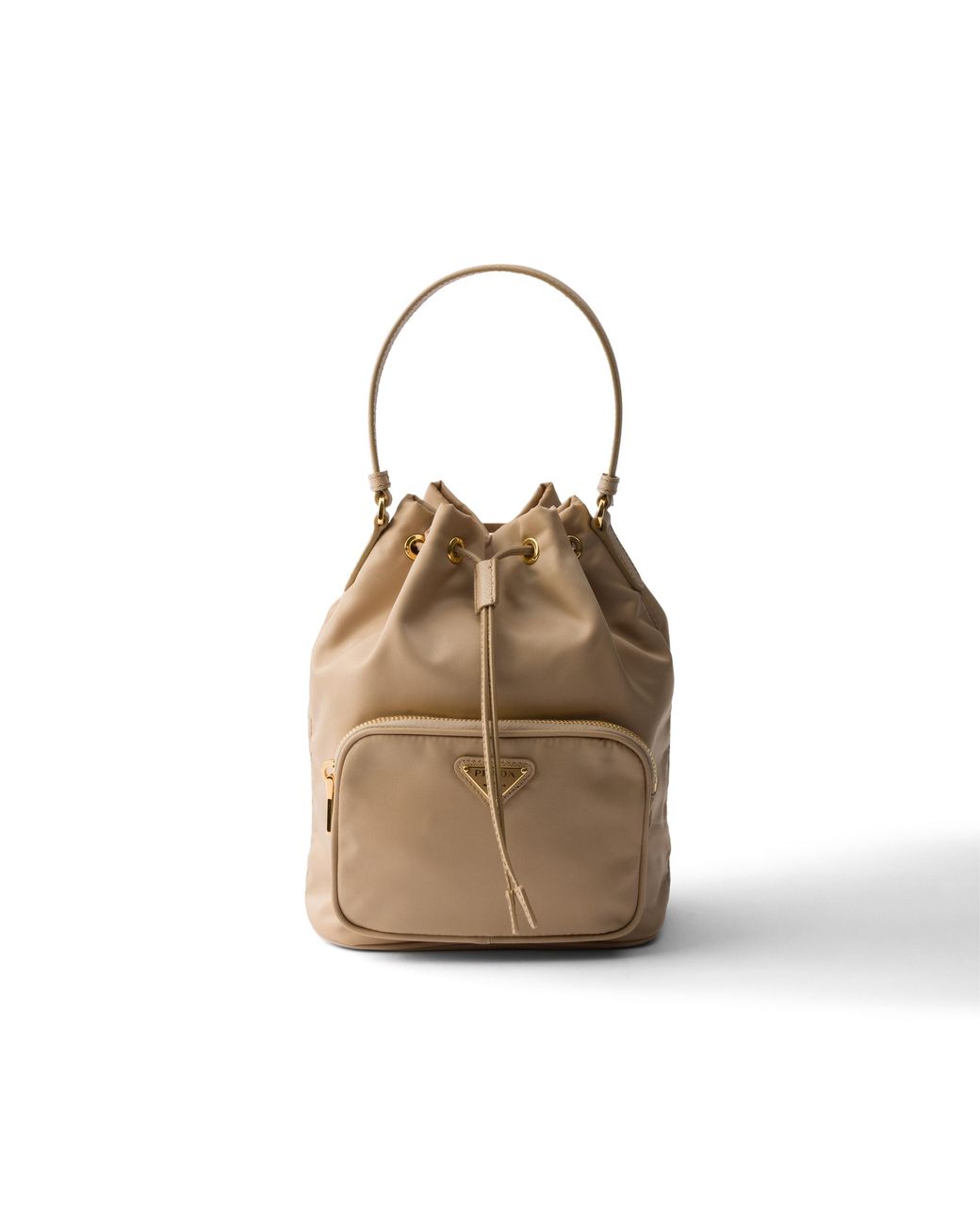 Prada White Duet Re-Nylon Bucket Bag, Camel