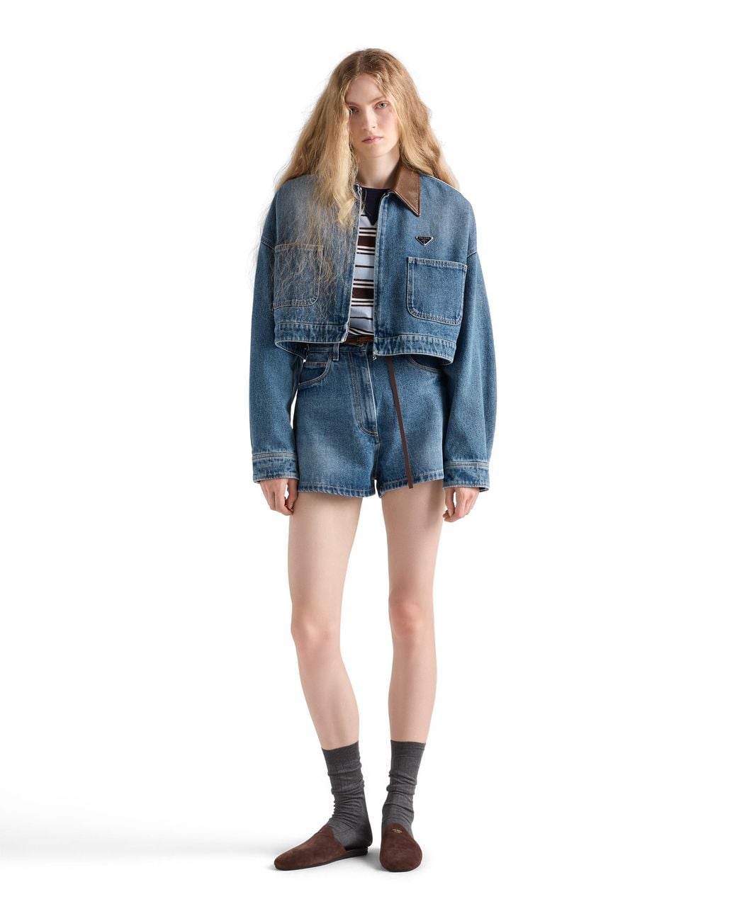 Prada Blue Cropped Denim Jacket