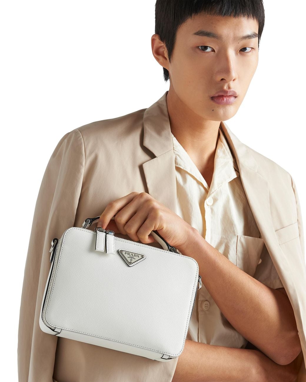 Prada White Brique Medium Saffiano Leather Bag for men