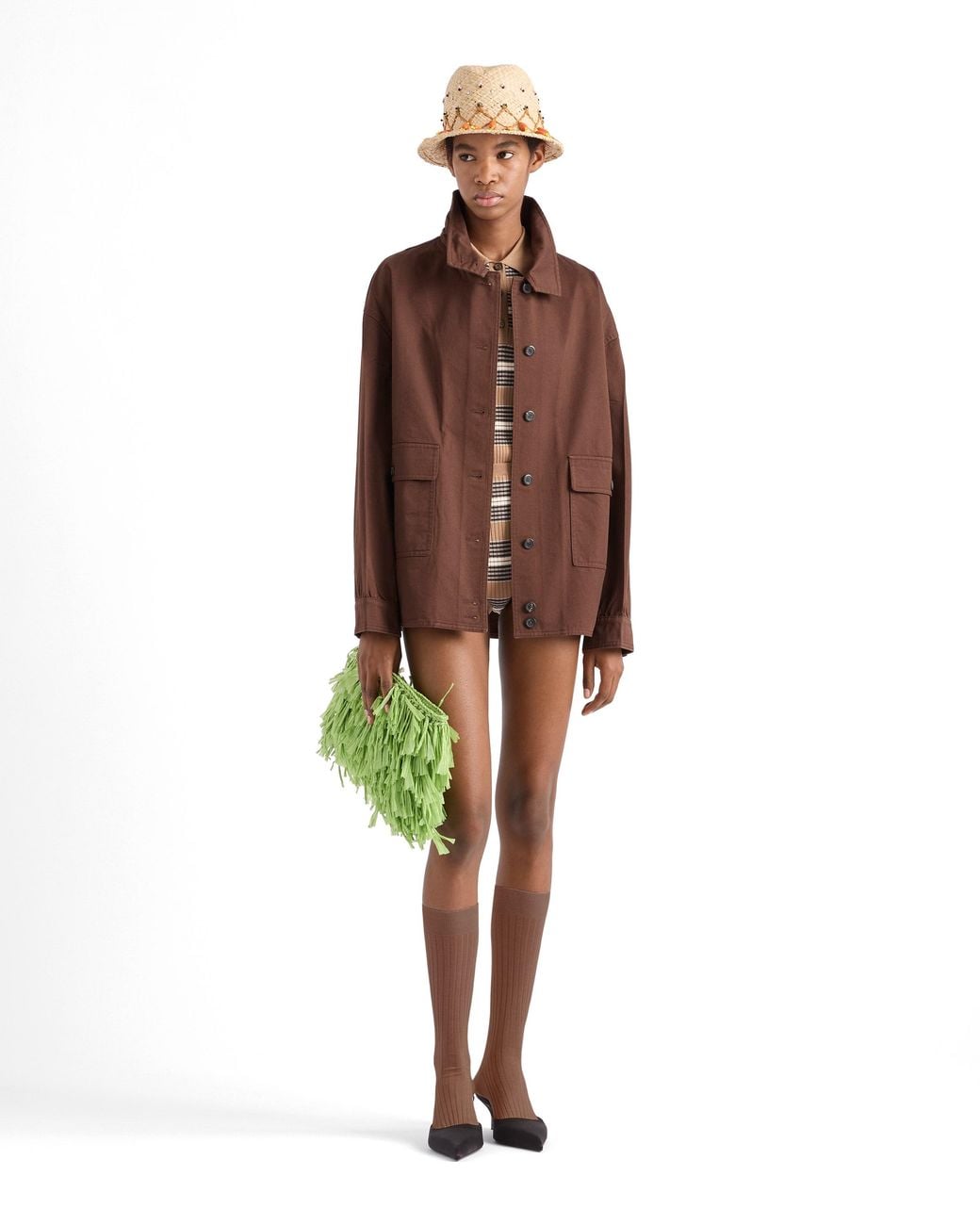 Prada Brown Old Gabardine Cotton Shirt Jacket