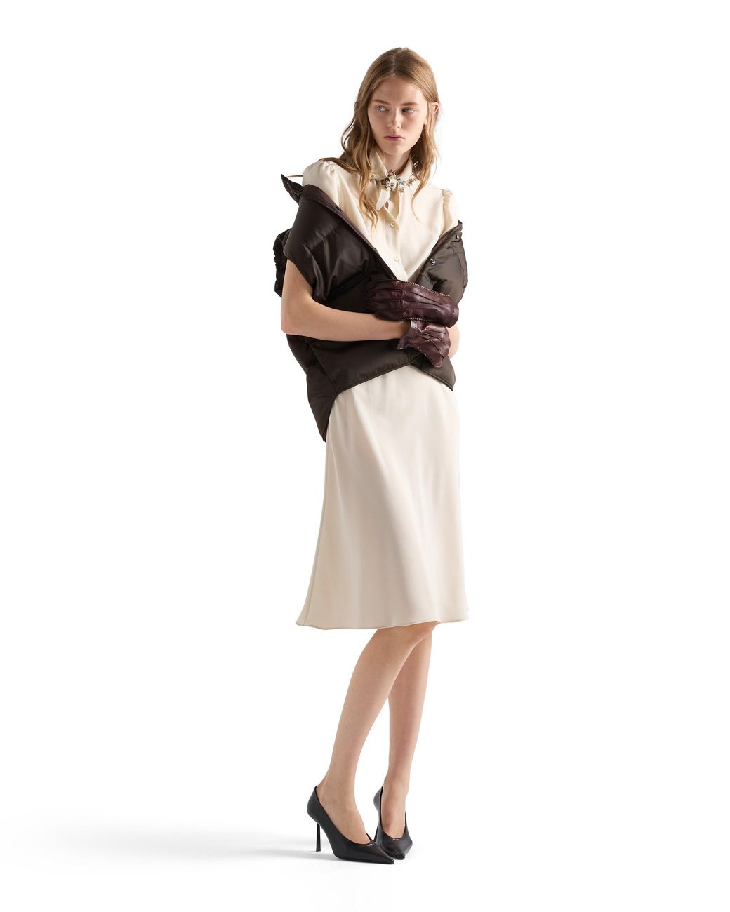 Prada White Embroidered Marocain Dress