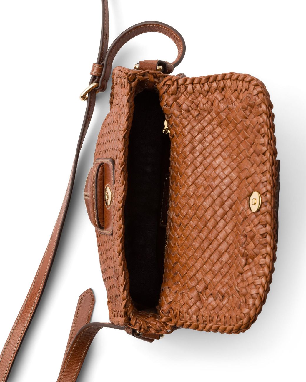 Prada Brown Woven Leather Mini Shoulder Bag, Cognac