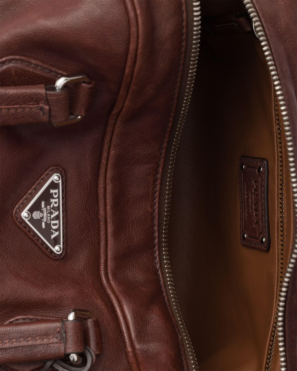 Prada Brown Medium Leather Top-Handle Bag, Cocoa