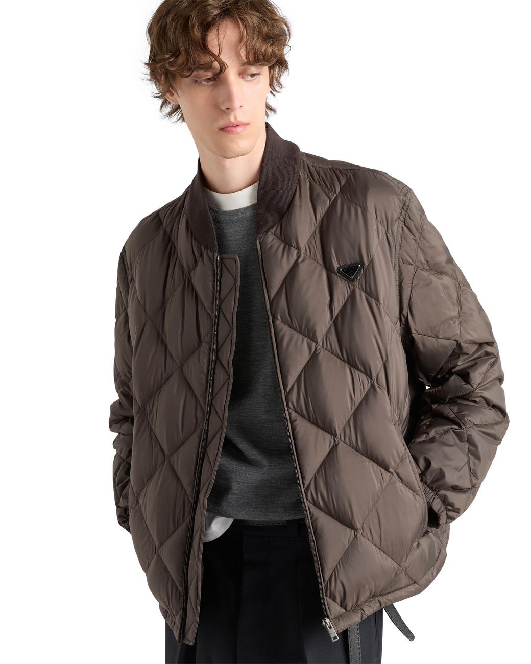 Prada Brown Short Technical Fabric Down Jacket for men