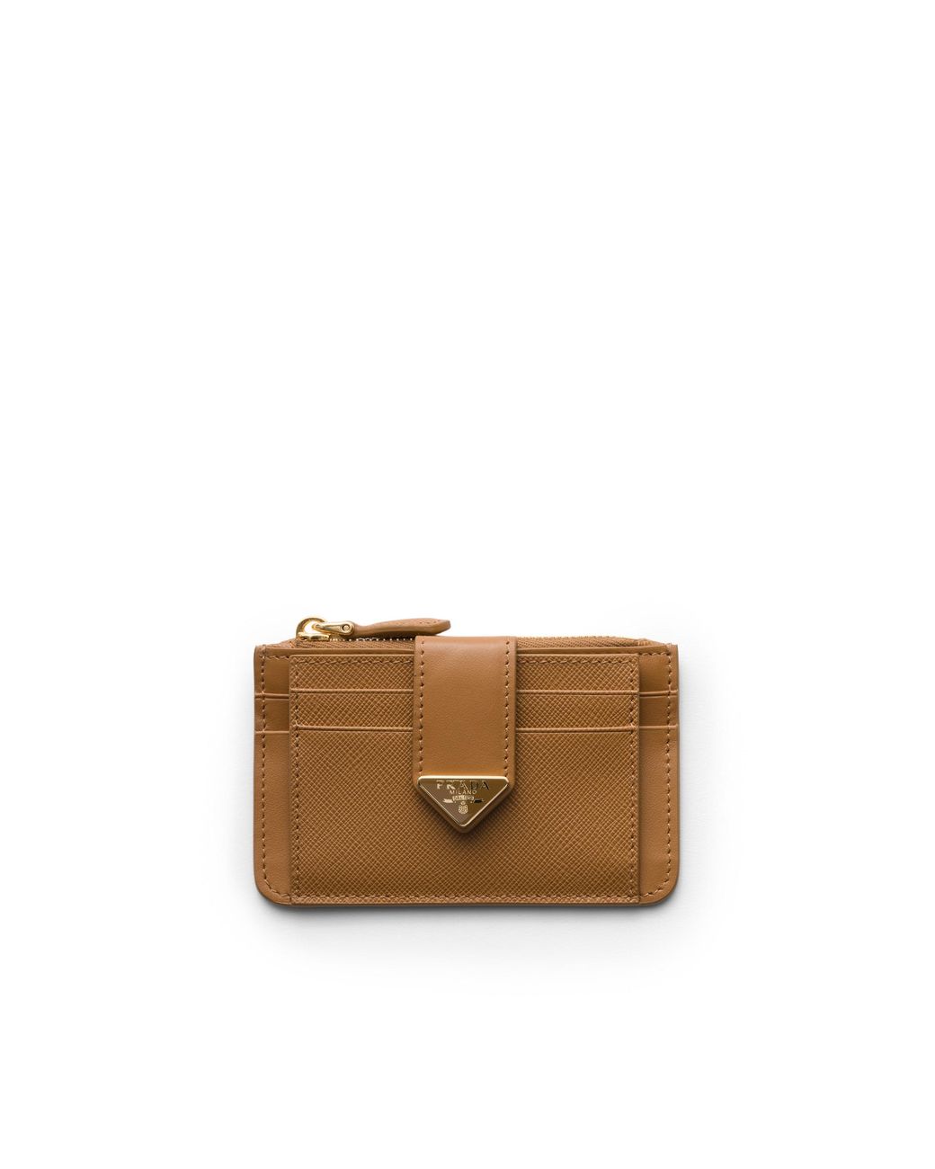 Prada Brown Saffiano And Smooth Leather Card Holder