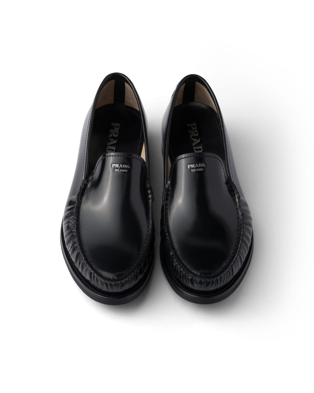 Prada Black Brushed Leather Loafers, Size 5 for men