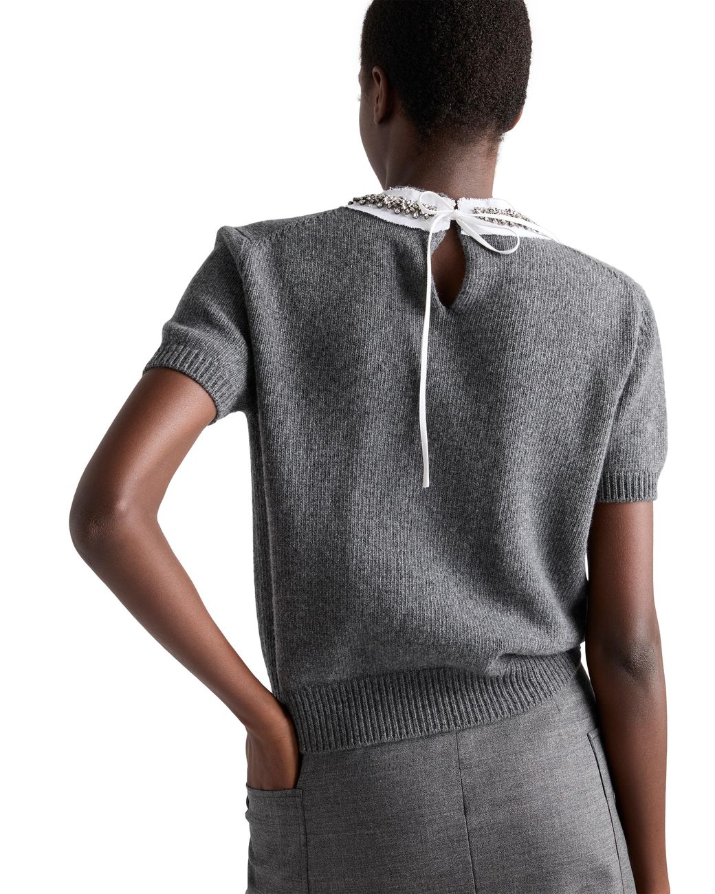 Prada Gray Short-Sleeved Wool And Cashmere Sweater, Slate