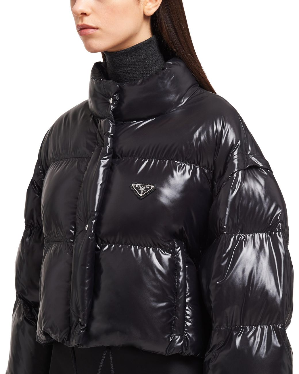 Chaqueta De Plumón Corta Convertible De Re-Nylon, Mujer, Talla Prada de color Black