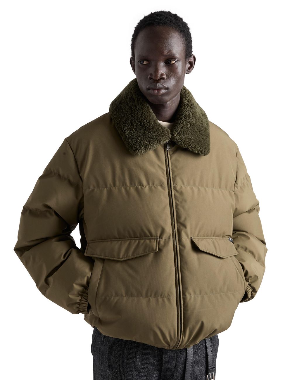 Prada Green Medium-Weight Technical Fabric Down Jacket for men