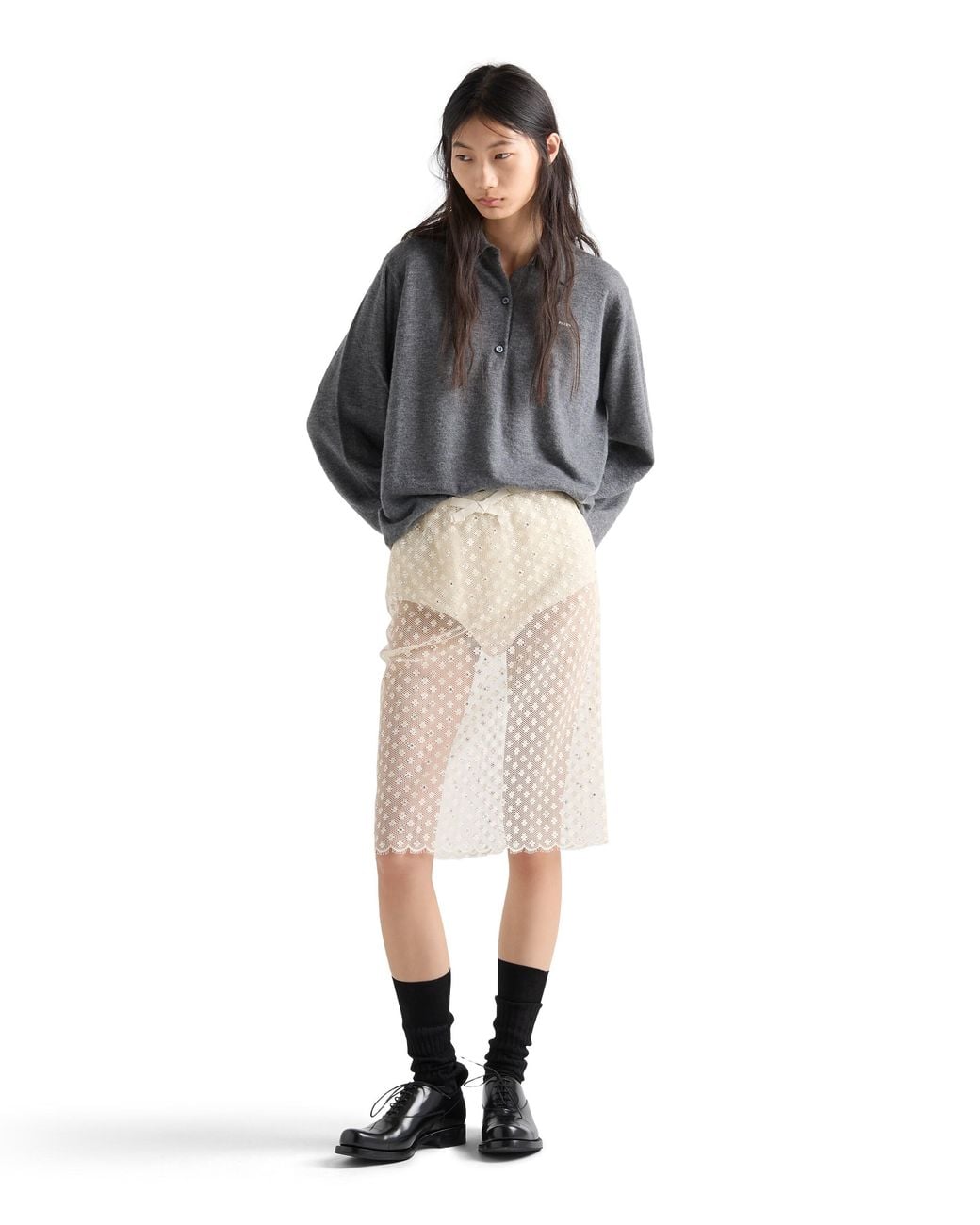 Prada Gray Cashmere Polo Sweater