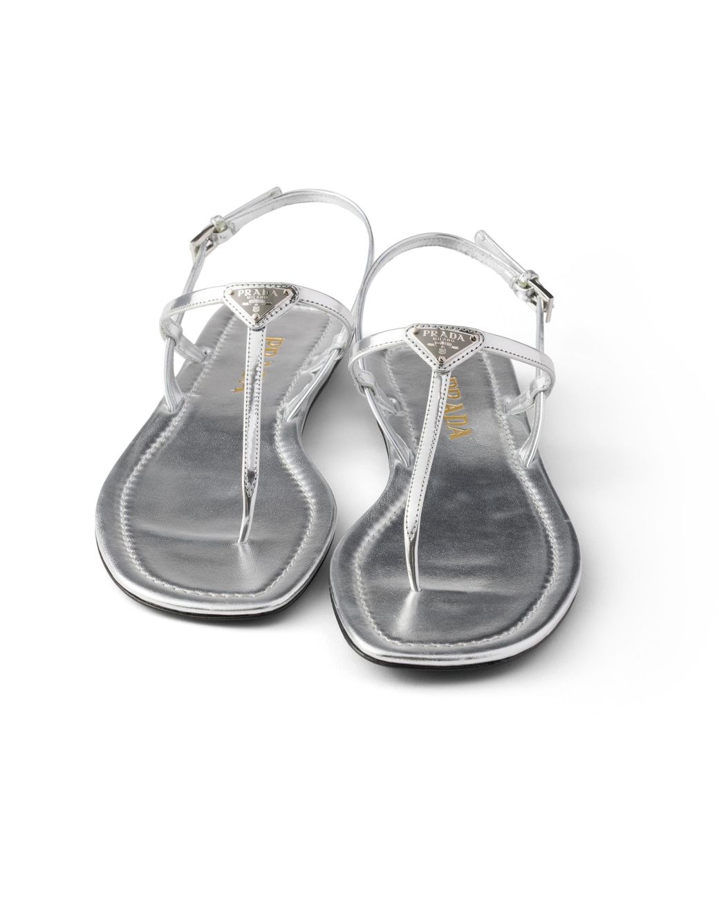 Prada White Metallic Leather Thong Sandals