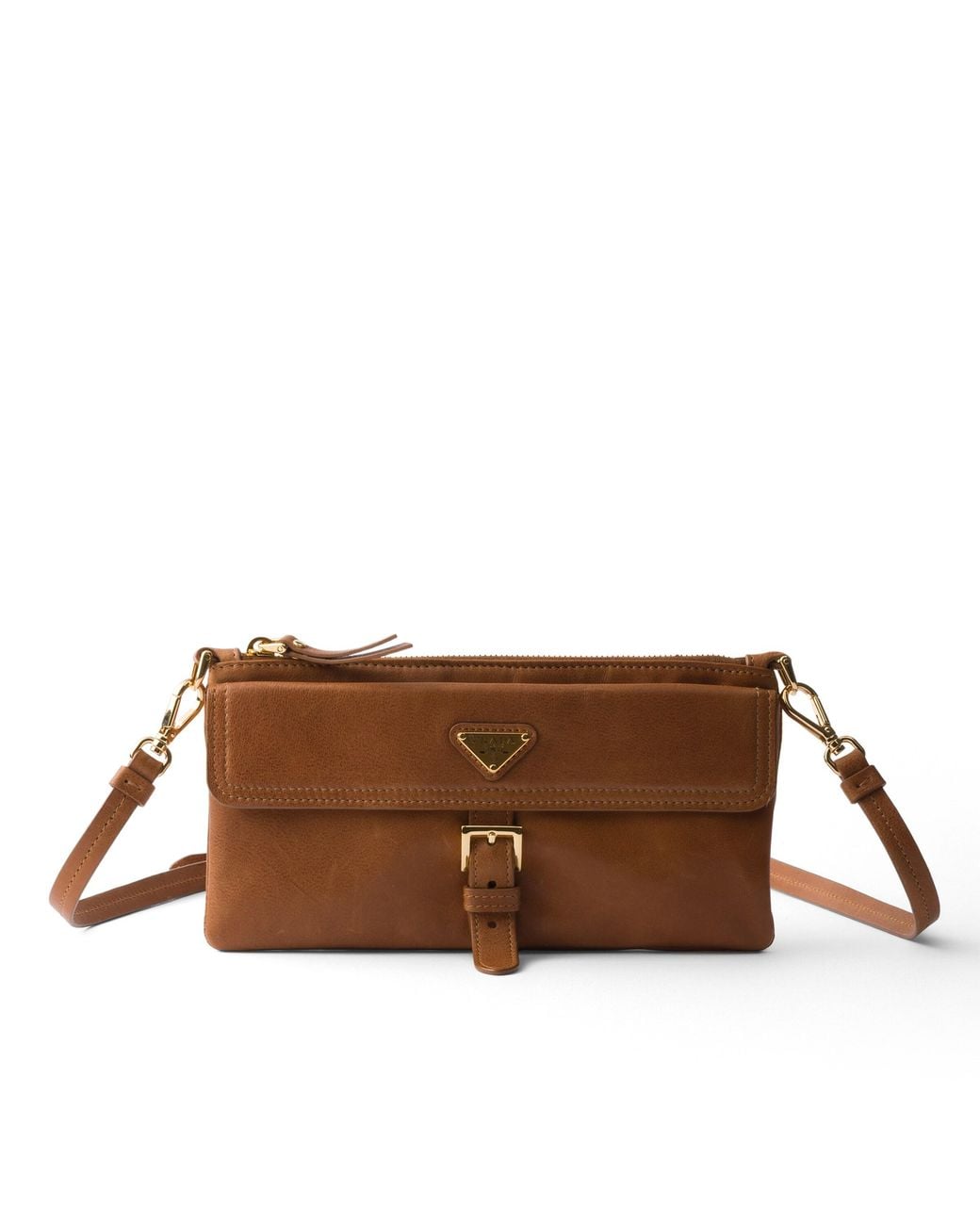 Prada Brown Nappa Leather Wallet With Shoulder Strap