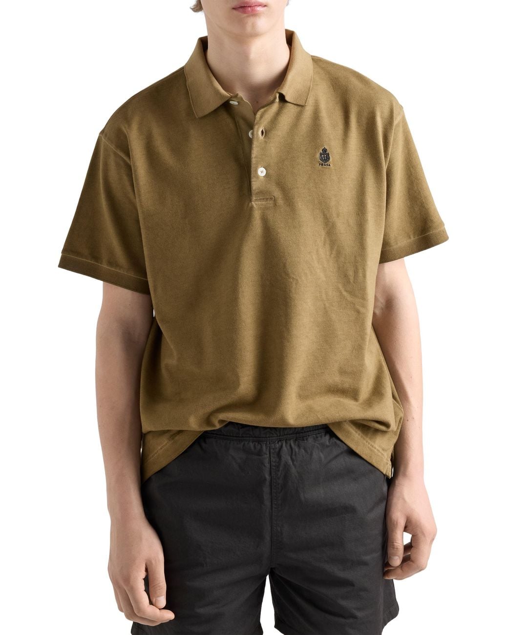 Prada Green Garment-Dyed Cotton Polo Shirt for men