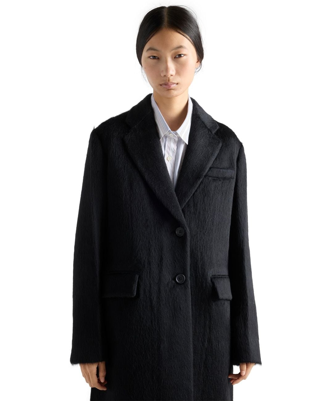Prada Black Single-Breasted Velour Coat