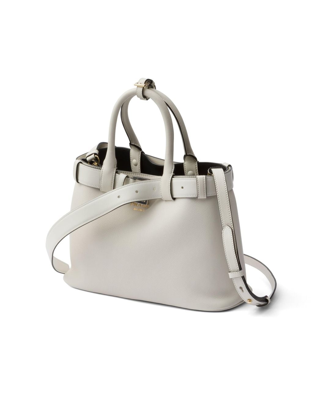 Prada Gray Buckle Small Leather Handbag With Belt