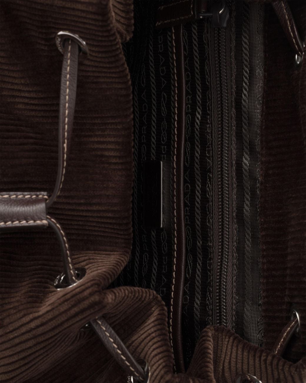 Prada Black Medium Corduroy And Leather Backpack