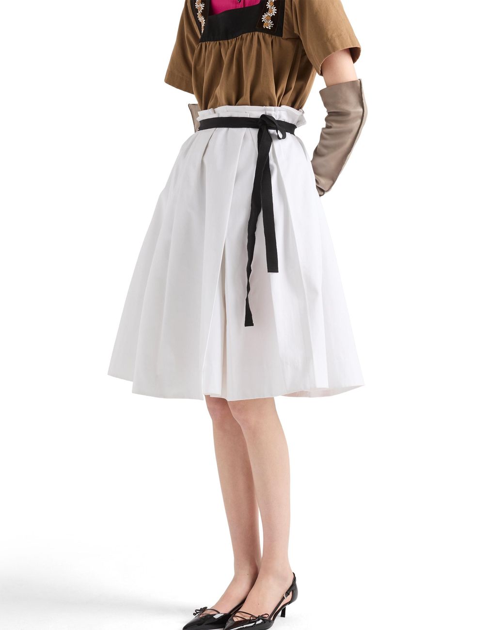 Prada White Belted Gabardine Skirt