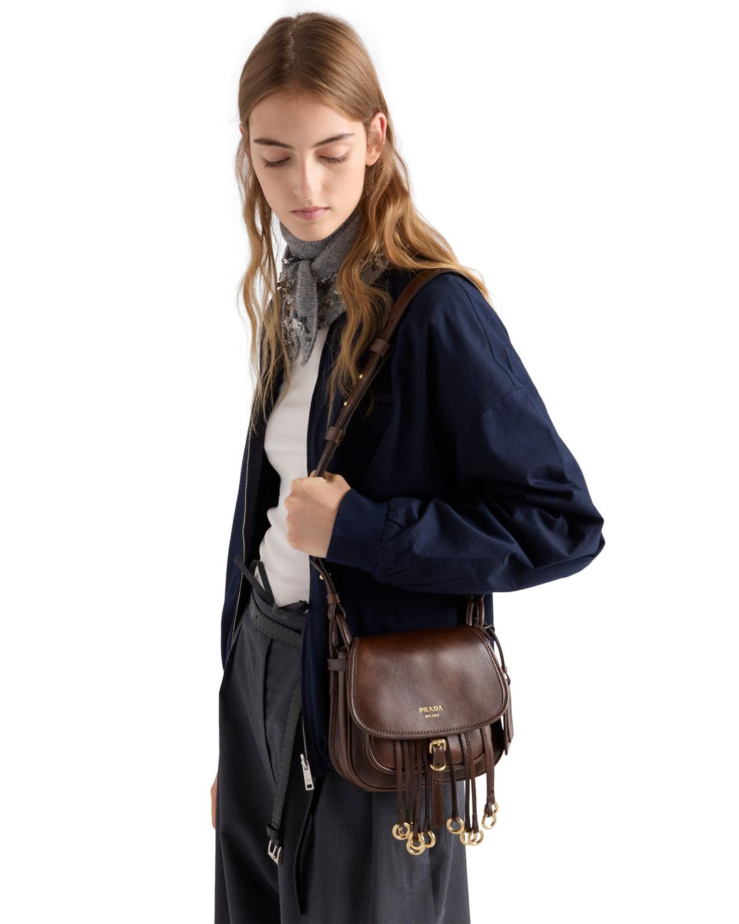 Prada Brown Corsaire Aged Leather Mini Shoulder Bag, Cocoa