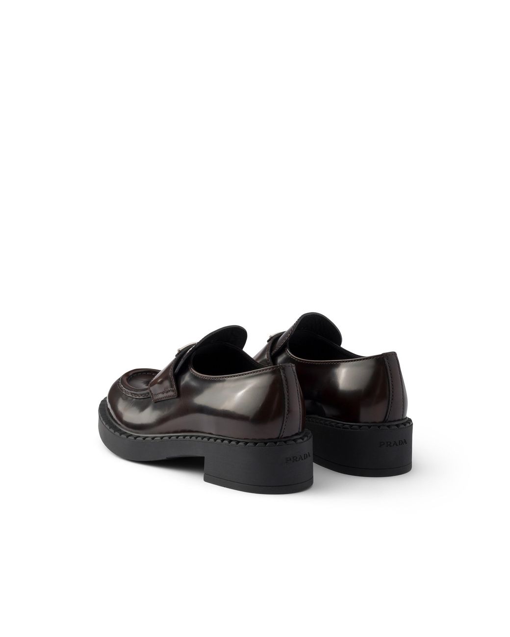 Prada Black Chocolate Brushed Leather Loafers, Sienna