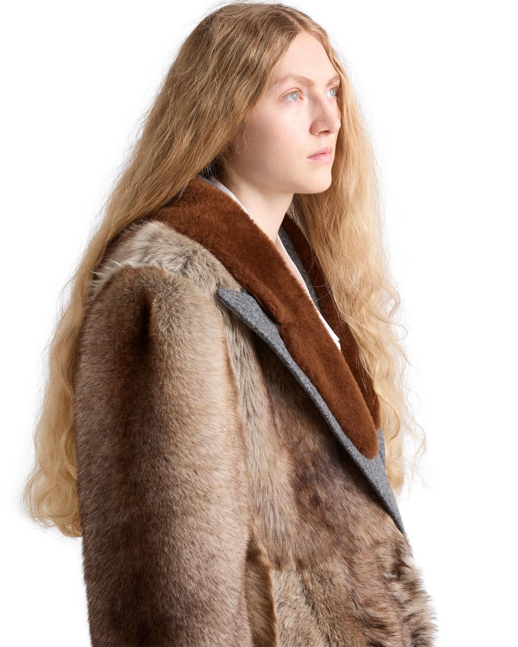 Prada Brown Shearling And Cloth Coat