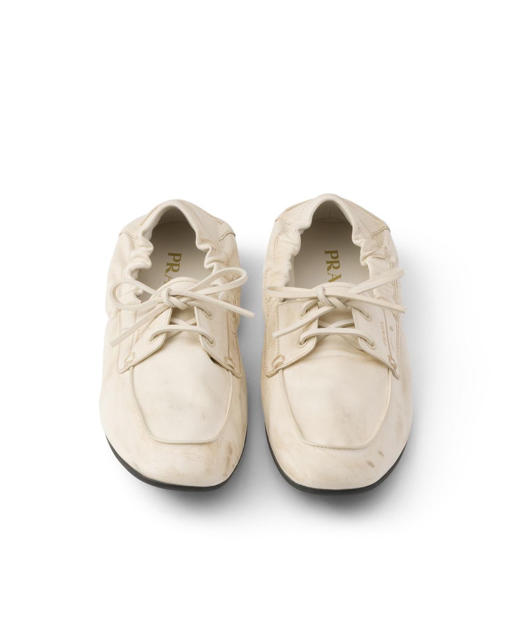 Prada White Shuffle Antiqued Leather Boat Shoes
