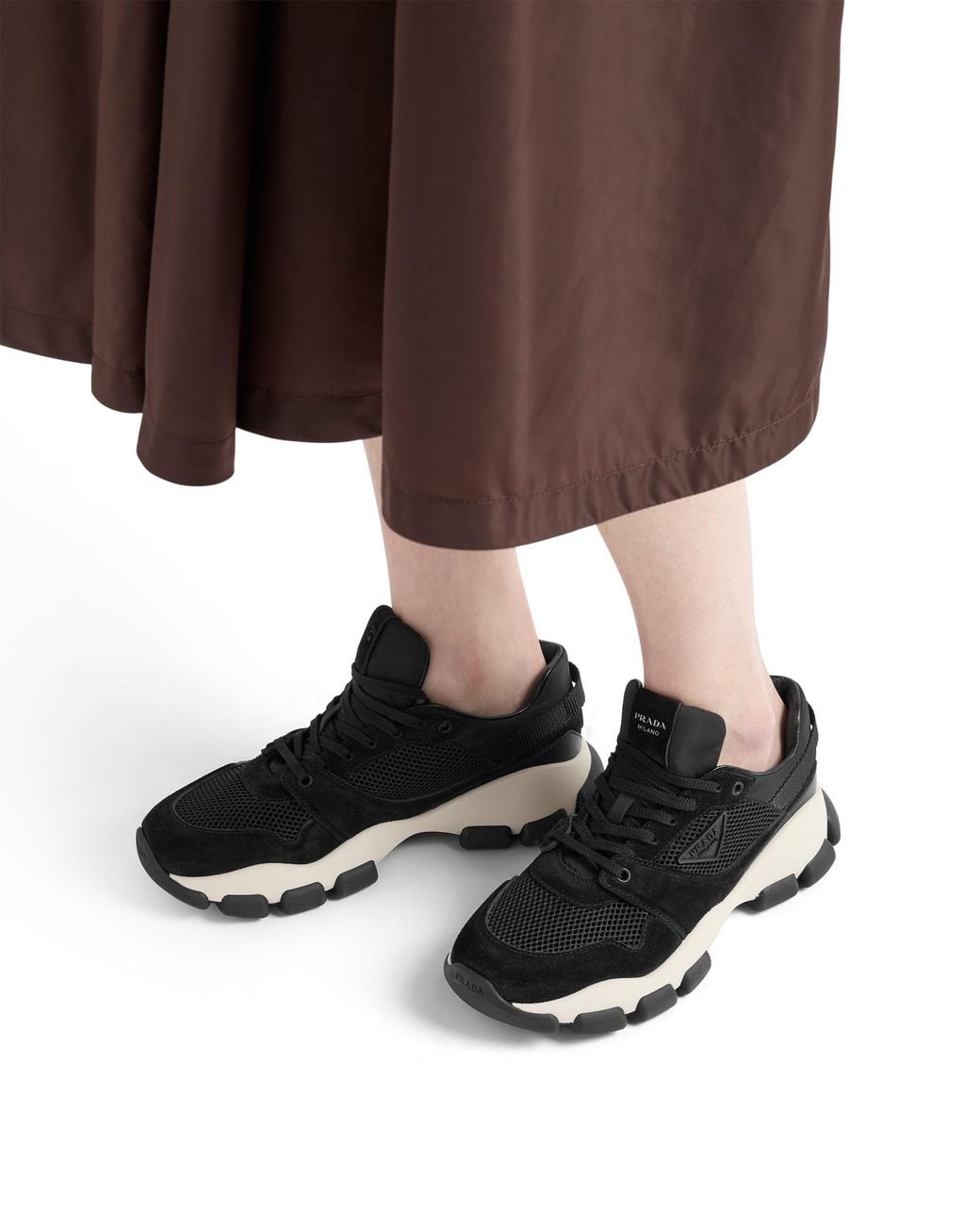 Prada Black Mesh Fabric And Suede Sneakers