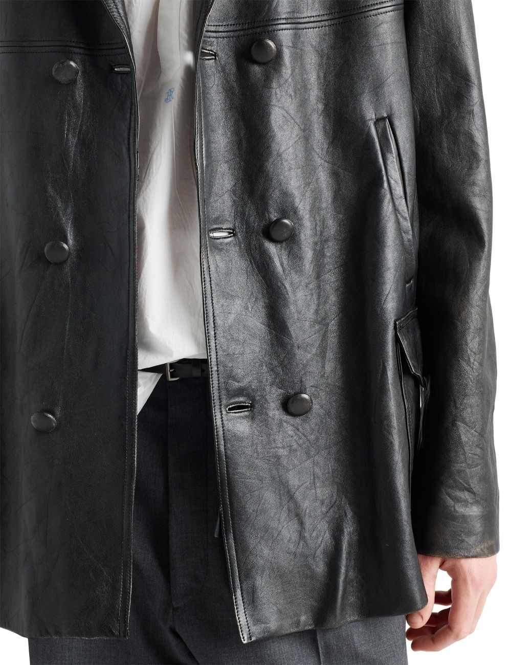 Prada Black Double-Breasted Nappa Leather Caban Jacket for men