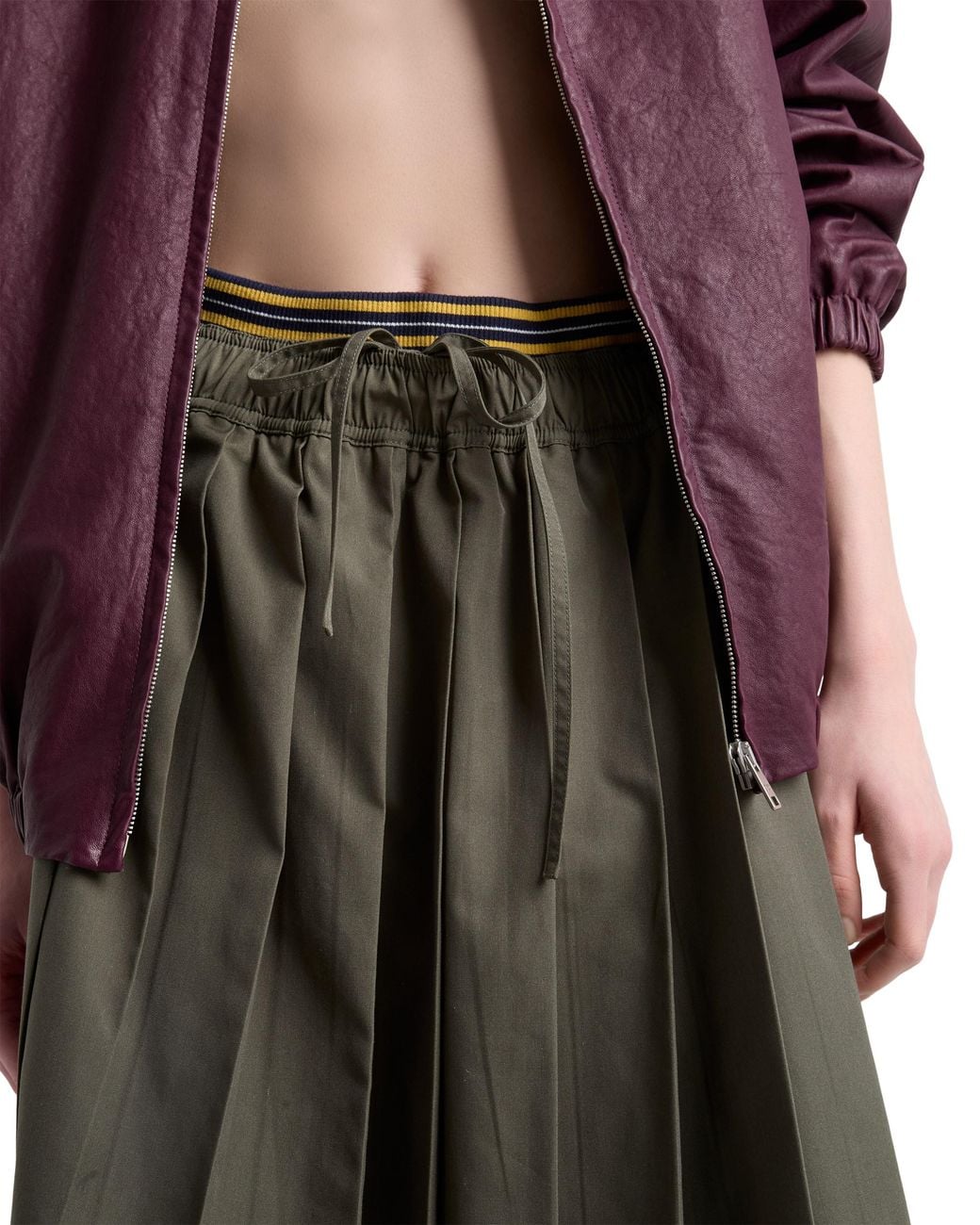 Prada Green Pleated Poplin Midi-Skirt, Forest