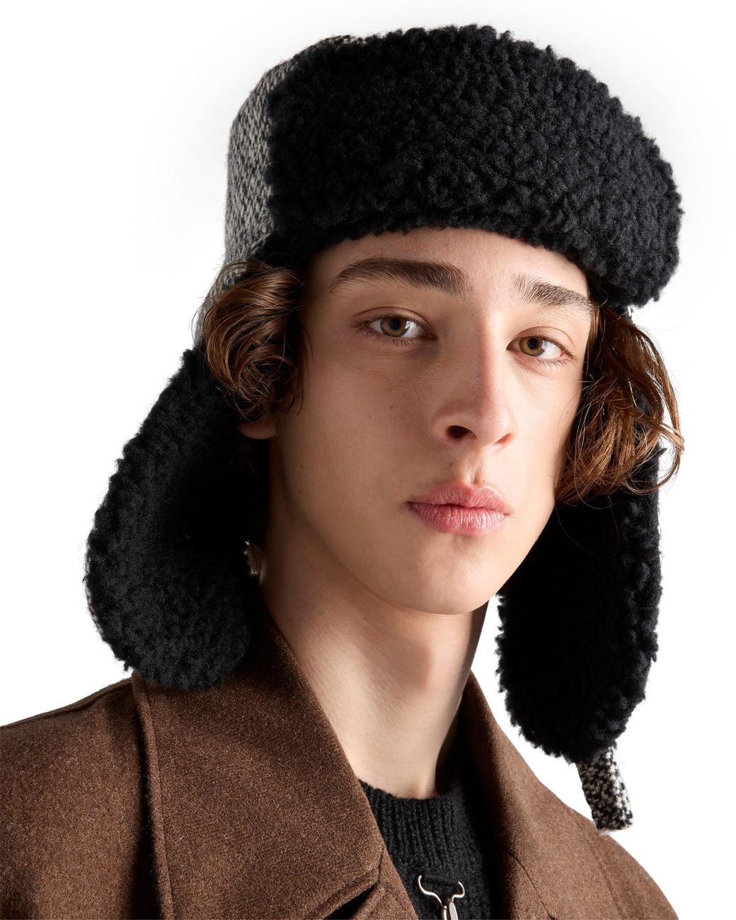 Prada Black Tweed Trapper Hat for men