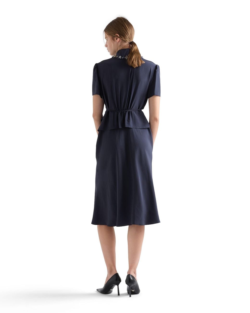 Prada Blue Embroidered Marocain Dress