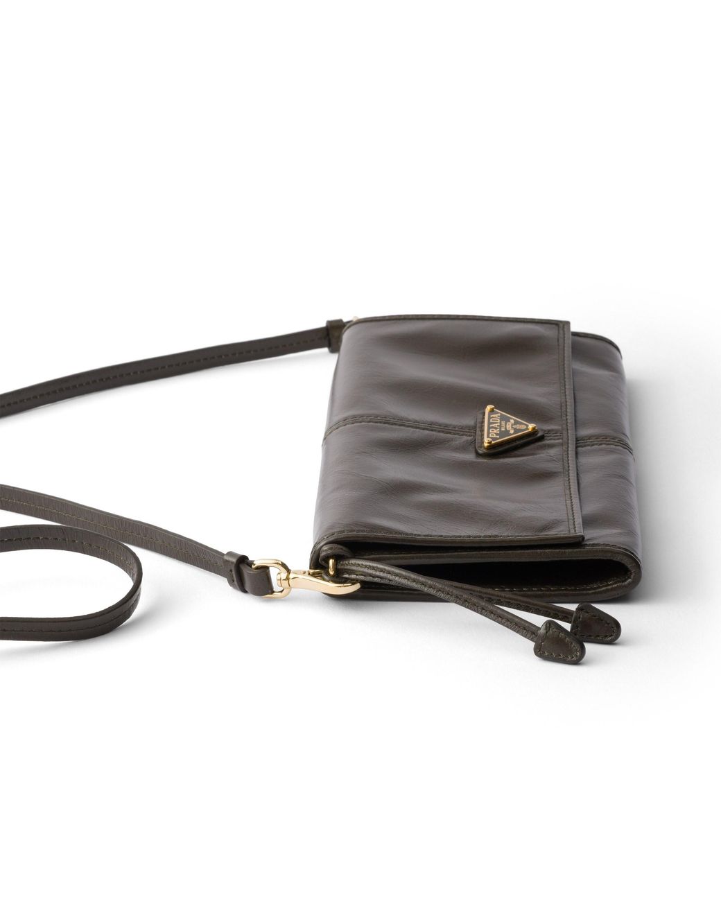 Prada Black Leather Wallet With Shoulder Strap