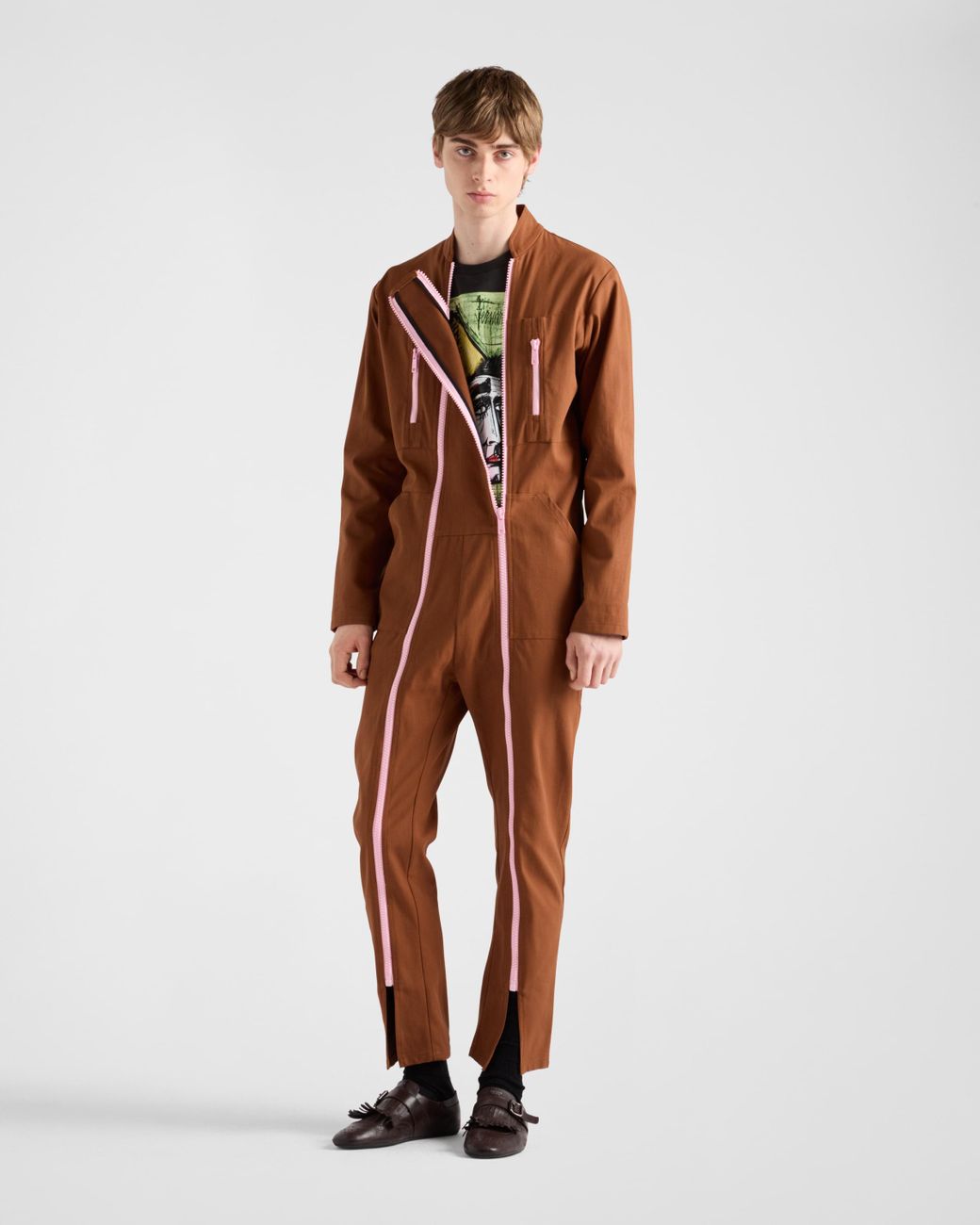 オールインワン・サロペット Prada Khaki Cotton Jumpsuit Prada Cotton Jumpsuit With Belted Waist And Pockets In Beige