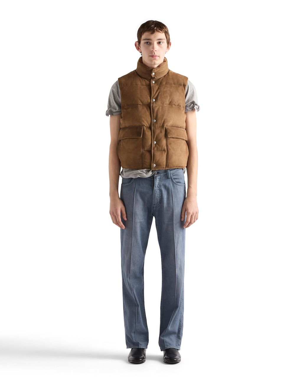 Prada Brown Suede Down Vest, Light for men