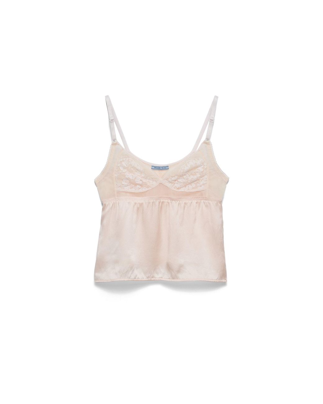 Prada White Vintage-Look Satin And Lace Top