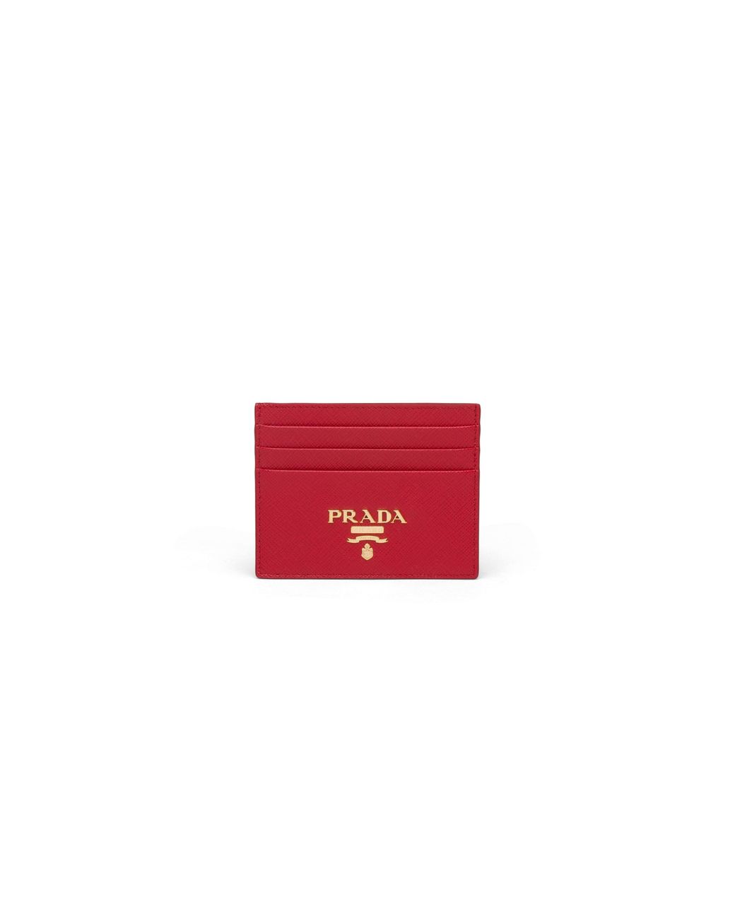 Prada Red Fuoco (dark ) Logo Saffiano Leather Cardholder