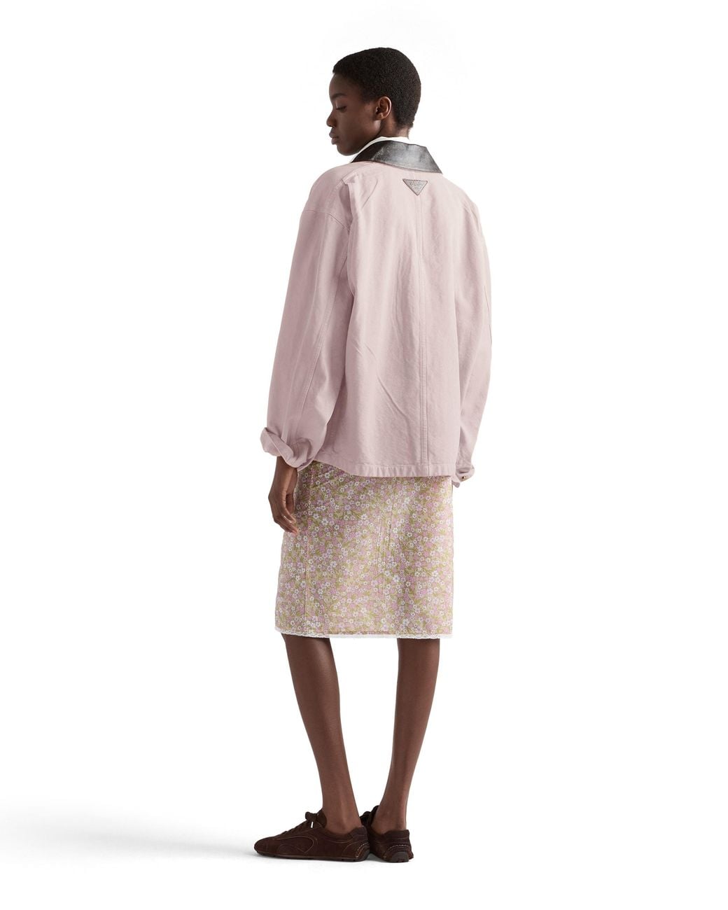Prada Natural Floral Print Re-Nylon Midi-Skirt, Alabaster