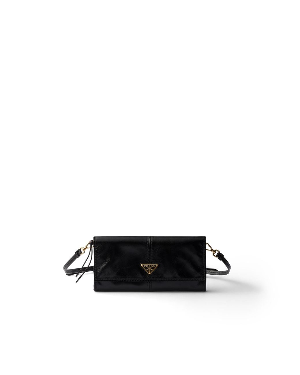 Prada Black Leather Wallet With Shoulder Strap