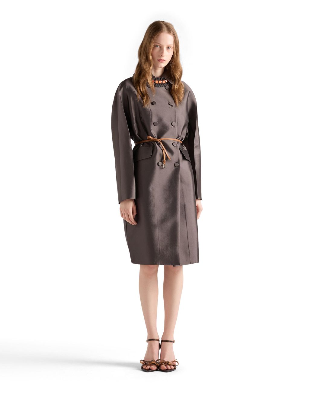 Prada Brown Double-Breasted Wool And Silk Coat