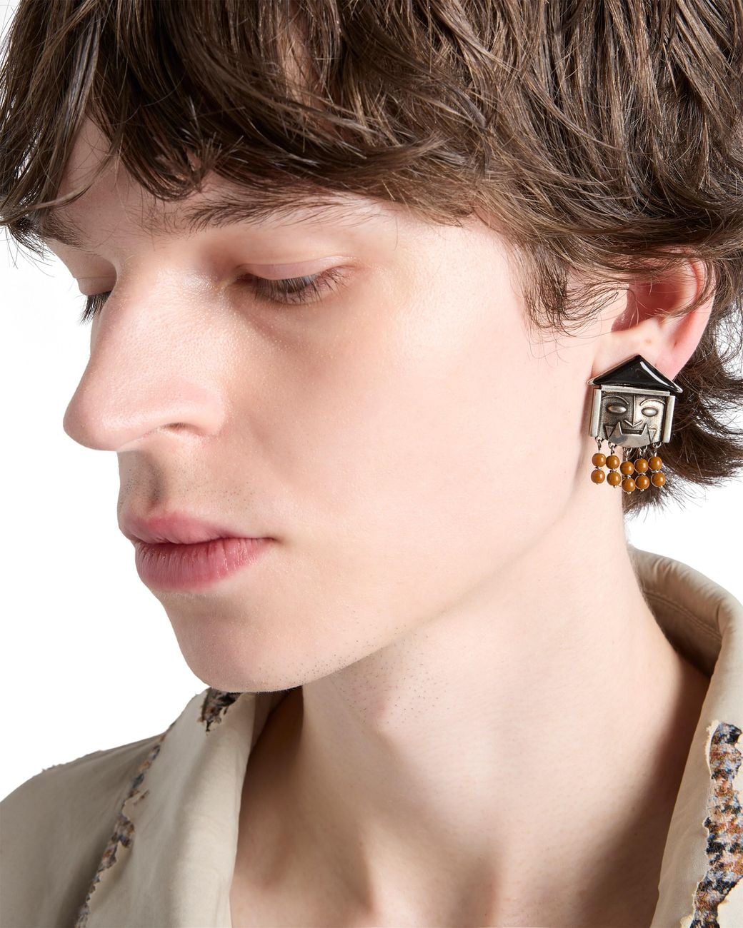 Prada Black Metal And Enamel Earring for men