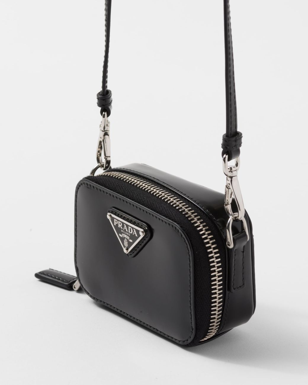 Prada Brushed Leather Mini pouch With Shoulder Strap in Black for Men Lyst