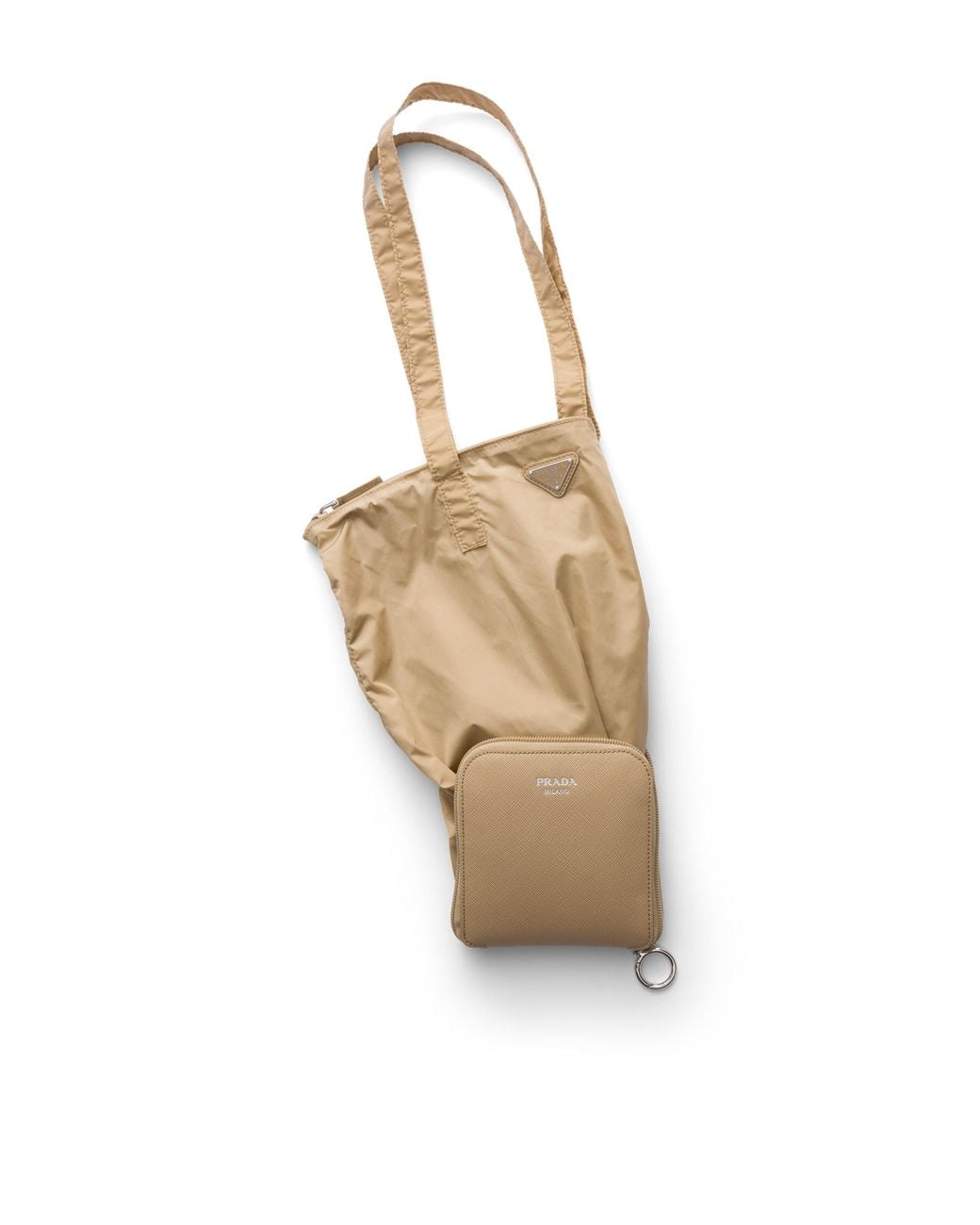 Prada Natural Saffiano Leather Pendant With Re-Nylon Tote Bag