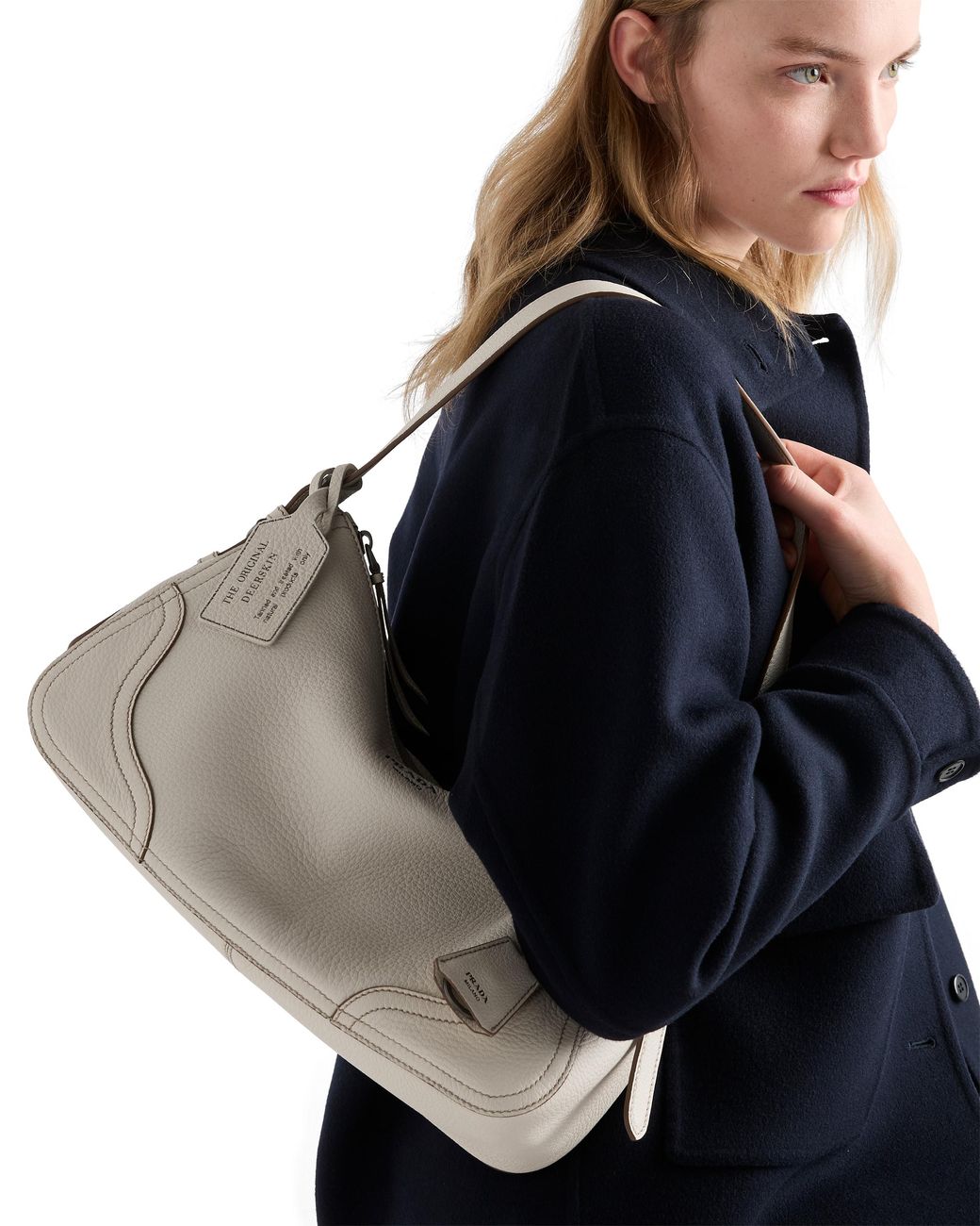 Prada Natural Aimèe Large Leather Shoulder Bag