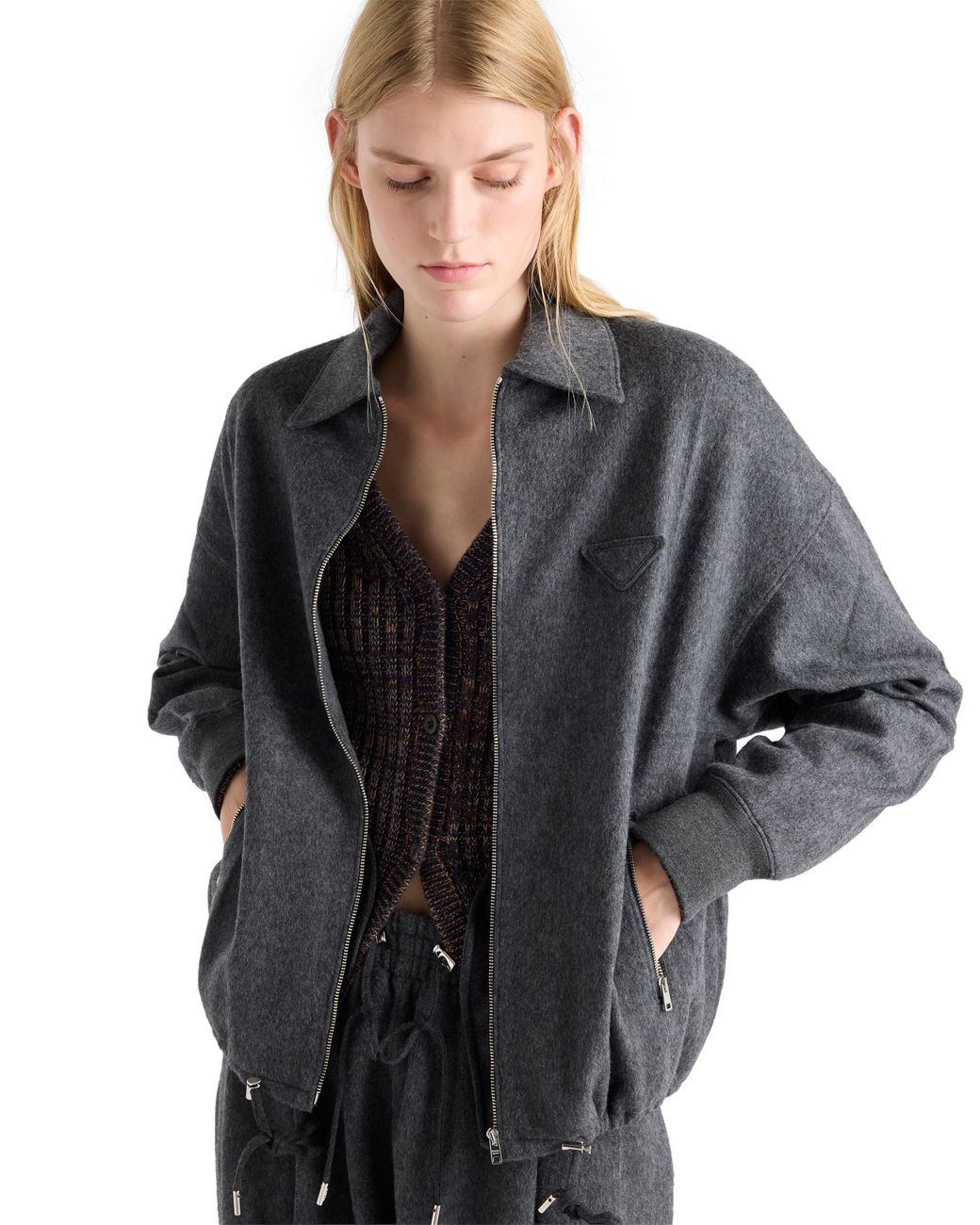 Prada Blue Wool And Cashmere Blouson Jacket