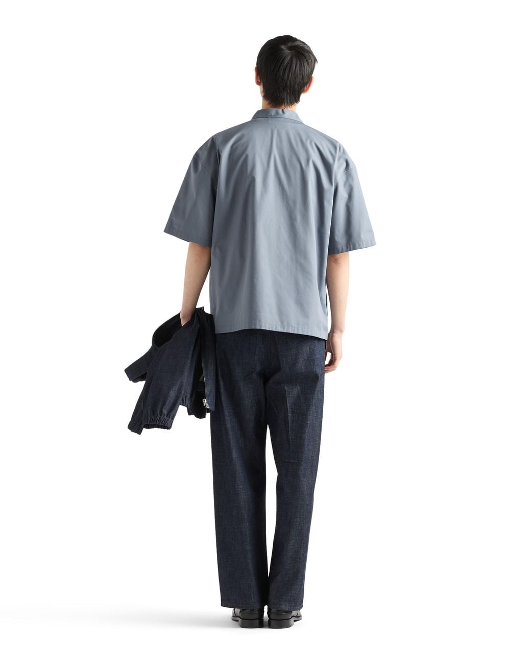 Prada Blue Short-Sleeved Technical Cotton Shirt, Iron for men